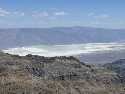 View of the desert floor and the salt water lake at Badwater from Aguereberry Point